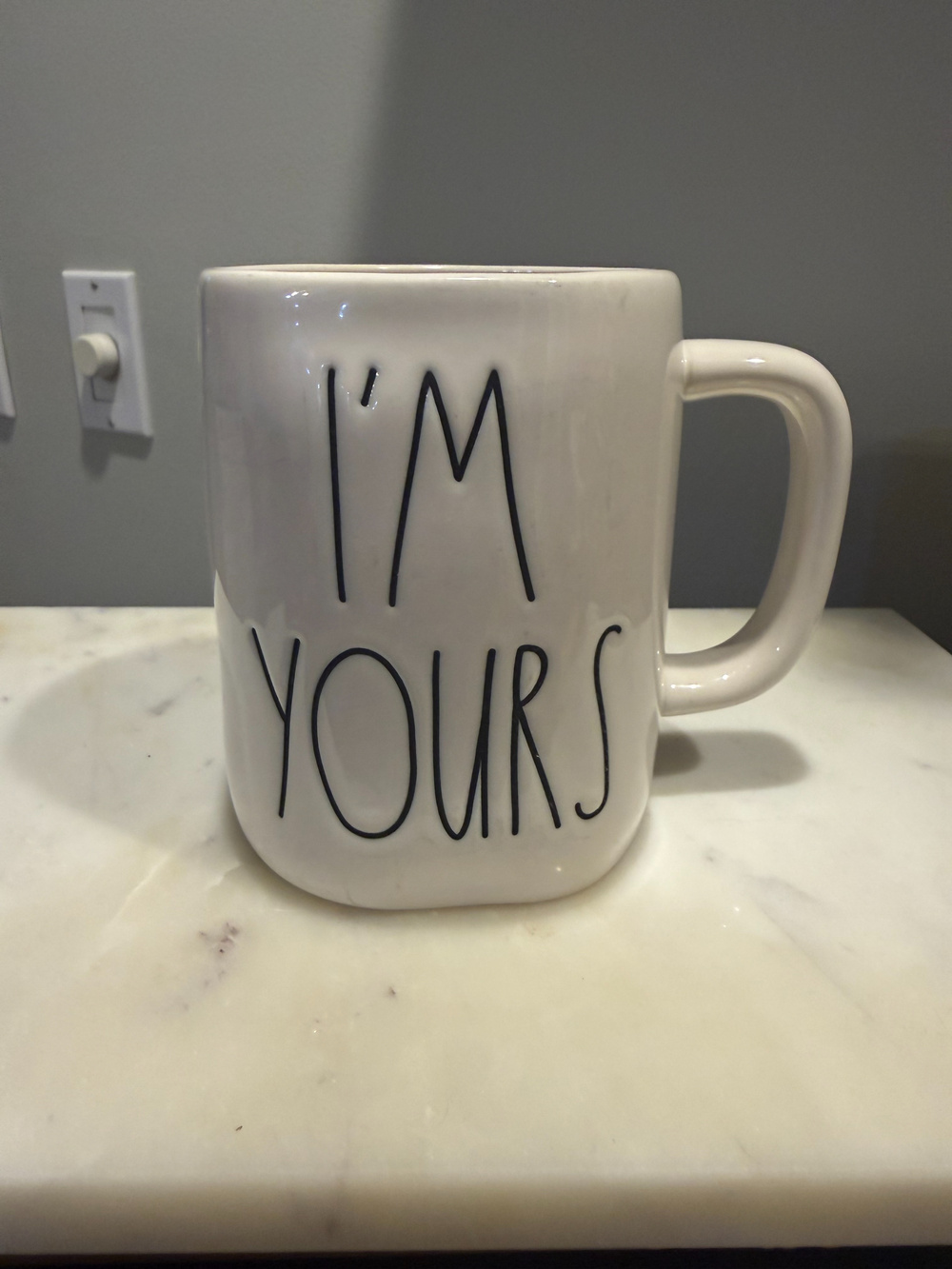 Rae Dunn White Ceramic I’m Yours Coffee Mug, heart on back, 4 Inch - Used